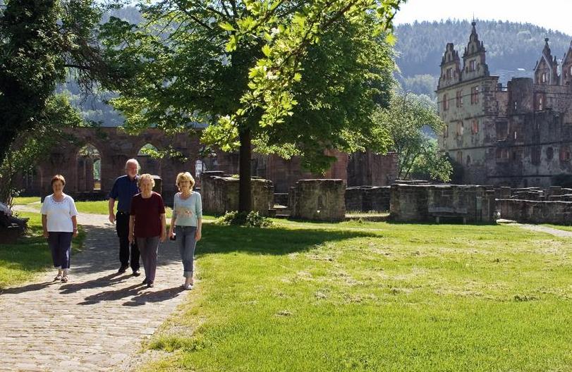 Besuchergruppe vor Klosterkulisse