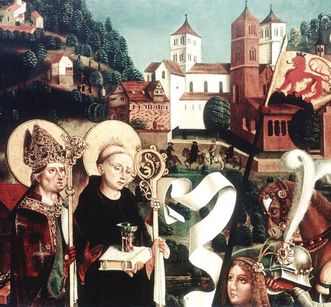 Tafel eines Flügelaltars aus dem 15. Jahrhundert mit den Heiligen Aurelius und Benediktus aus der Aureliuskirche