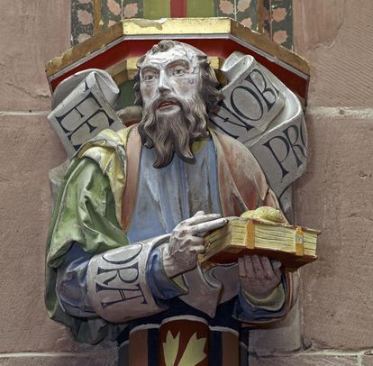 Apostelfigur an einem Kapitell in der Marienkapelle von Kloster Hirsau