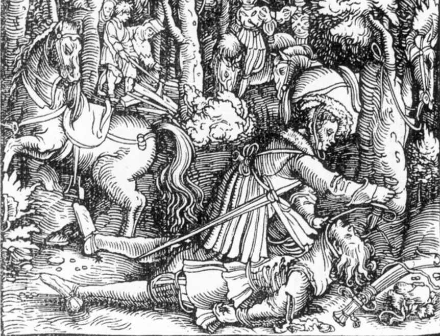 Ulrich von Württemberg ermordet Hans von Hutten, Kupferstich
