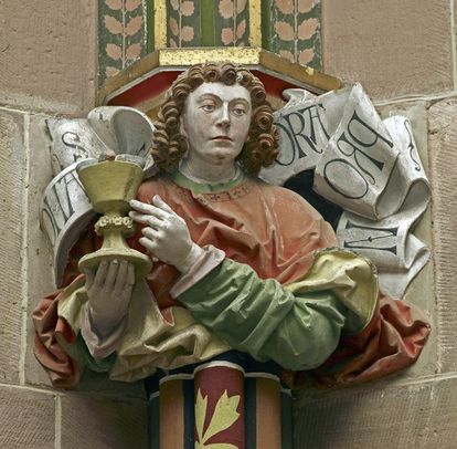 Apostelfigur an einem Kapitell in der Marienkapelle von Kloster Hirsau